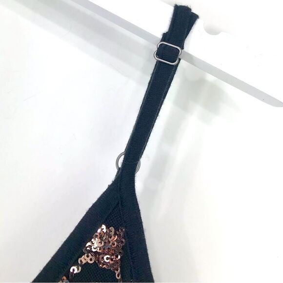 Shyanne Black Golden Bronze Sequin Diamond Pattern Sparkle Tank Top NEW - Picture 13 of 16